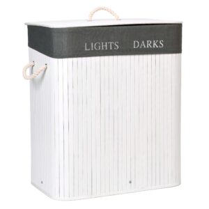 Kosz bambusowy pojemnik na pranie 2 komory biało-szary