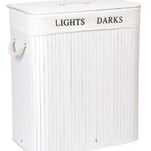 Kosz bambusowy z pokrywą 100L 2 komory biały