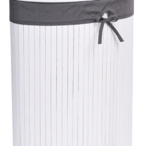 Alternative view of Kosz narożny na pranie bambusowy z pokrywą biało-szary