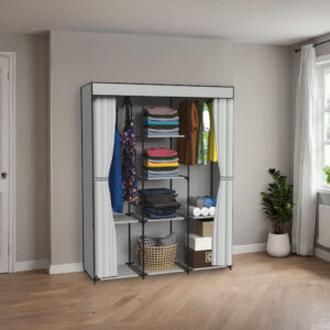 Alternative view of Szafa tekstylna z 8 półkami SONIA z kurtyną szara