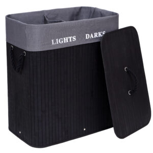 Kosz bambusowy pojemnik na pranie 2 komory czarny FSC