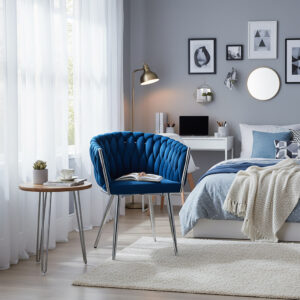 Alternative view of Krzesło welurowe plecione COFTON chrom VELVET granatowy