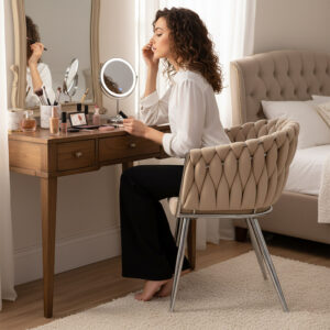 Alternative view of Krzesło welurowe plecione COFTON chrom VELVET beżowy