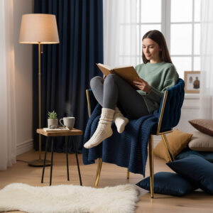 Alternative view of Krzesło welurowe plecione COFTON gold VELVET granatowy