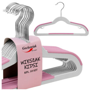 Wieszaki dziecięce KIDSI komplet 10 sztuk szaro-różowe