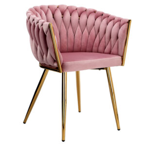 Krzesło welurowe plecione COFTON gold VELVET różowy