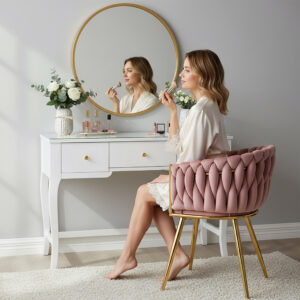 Alternative view of Krzesło welurowe plecione COFTON gold VELVET różowy