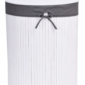 Kosz narożny na pranie bambusowy z pokrywą biało-szary