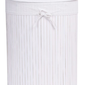 Kosz narożny na pranie bambusowy z pokrywą biały