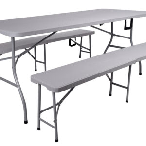 Zestaw cateringowy bankietowy Rattan stół 2 ławy szary