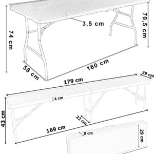Alternative view of Zestaw cateringowy Rattan brąz stół 180 cm+ 2 ławki