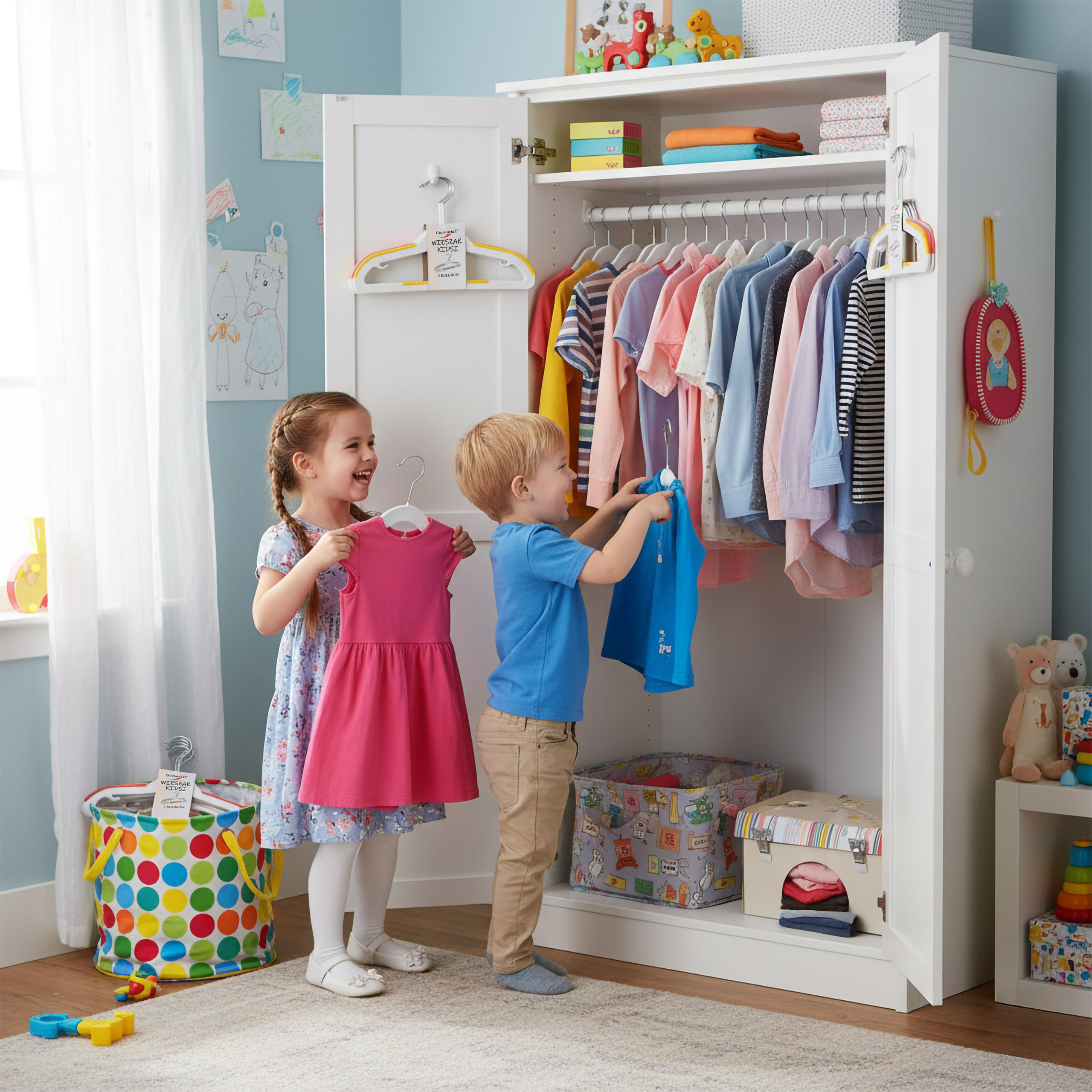 Wieszaki dziecięce KIDSI komplet 10 sztuk wielokolorowe - obrazek 5