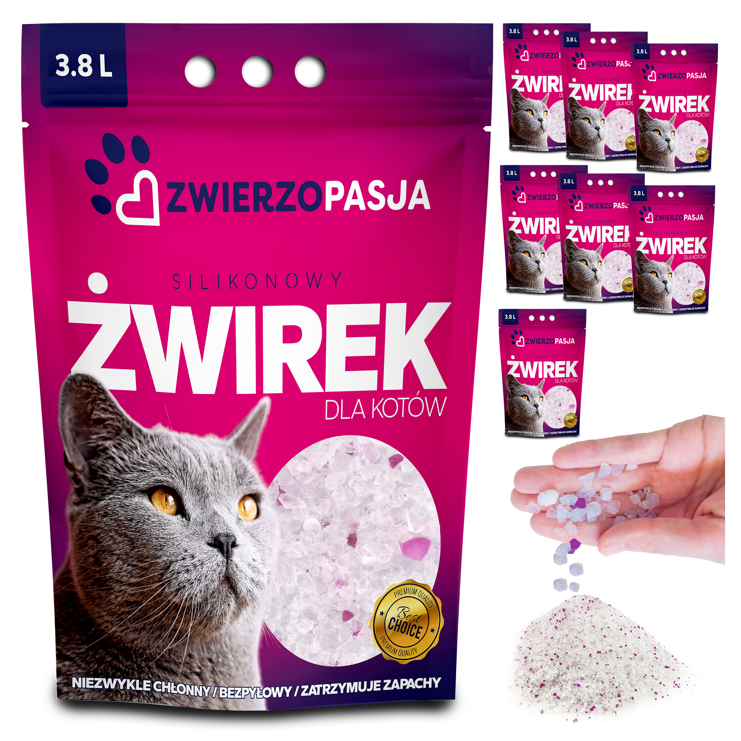 Silikonowy żwirek dla kota ZWIERZOPASJA komplet 8 X 3,8 L