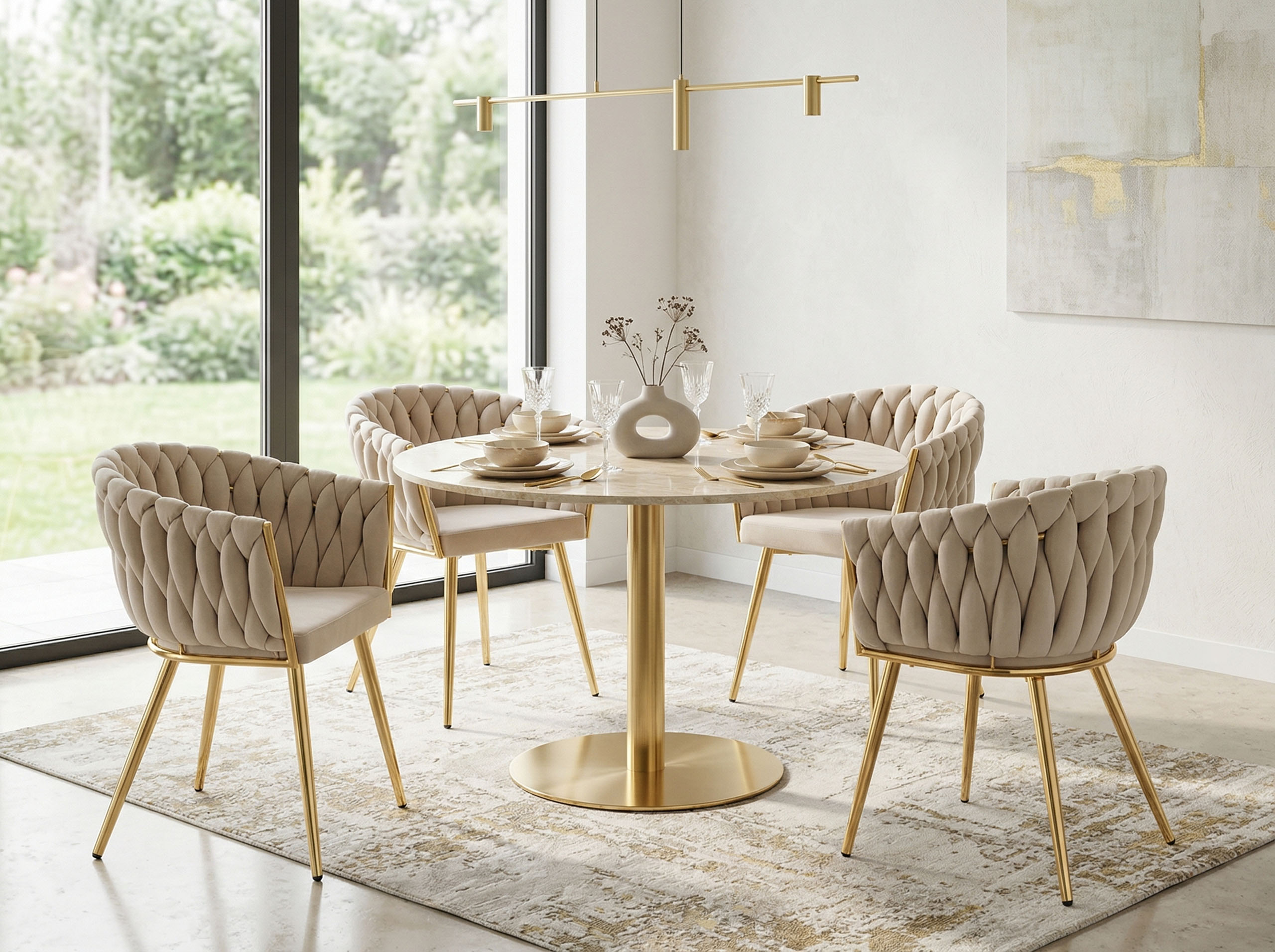 Krzesło welurowe plecione COFTON gold VELVET beżowy - obrazek 3