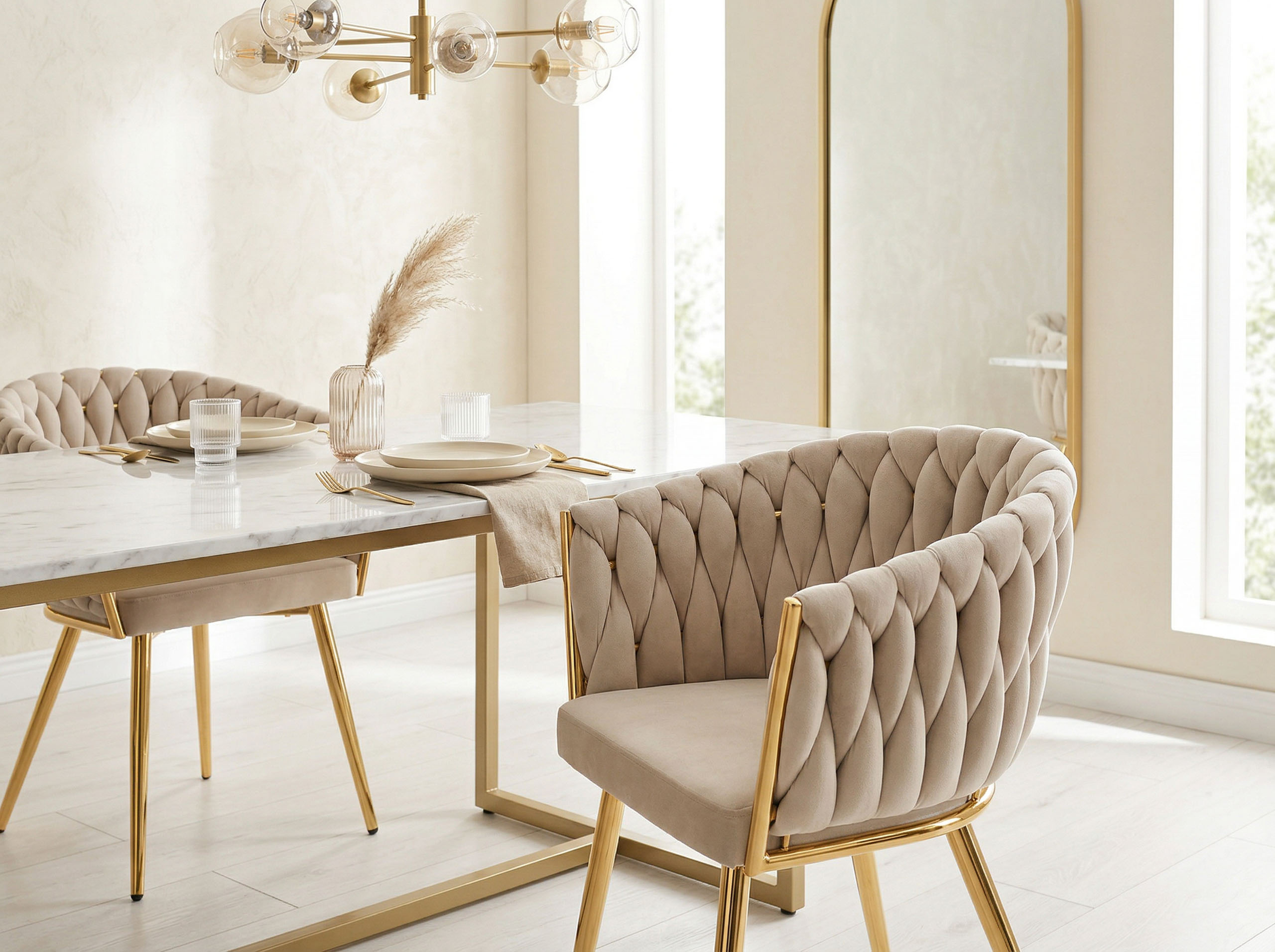 Krzesło welurowe plecione COFTON gold VELVET beżowy - obrazek 2