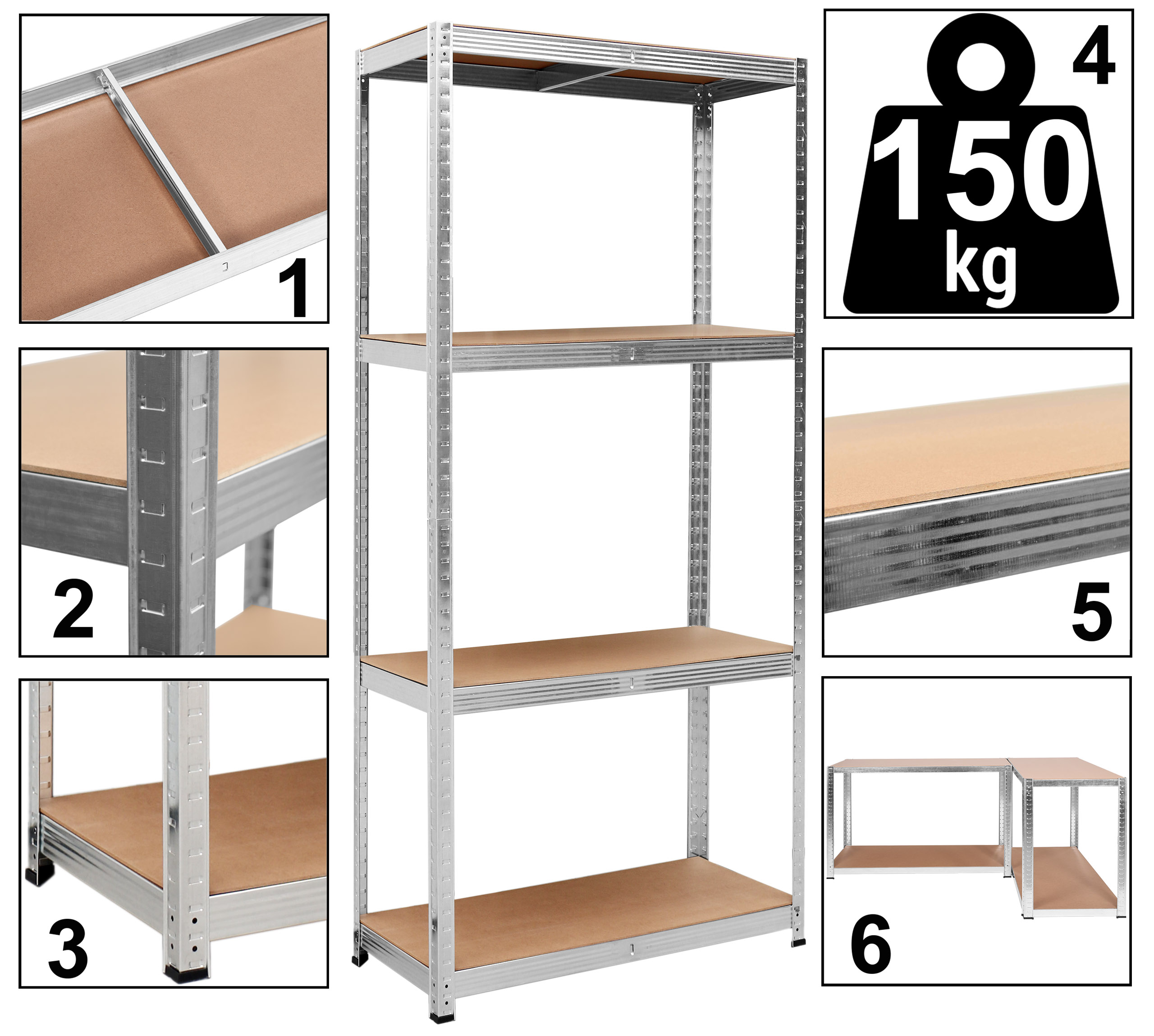 Regał magazynowy 4 poziomy 174x80x40 150 kg srebrny - obrazek 9