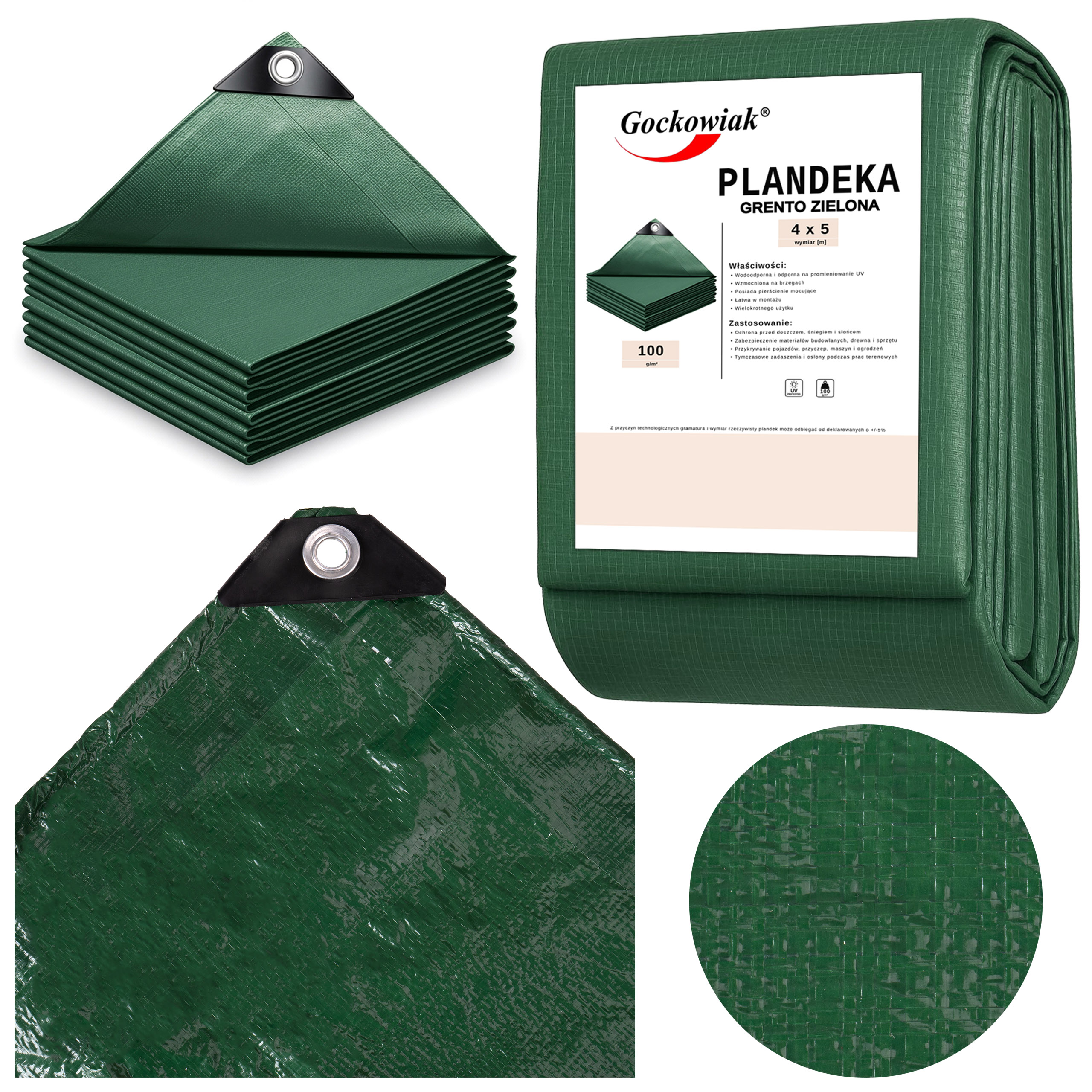 Plandeka 4x5m zielona GRENTO 100GSM