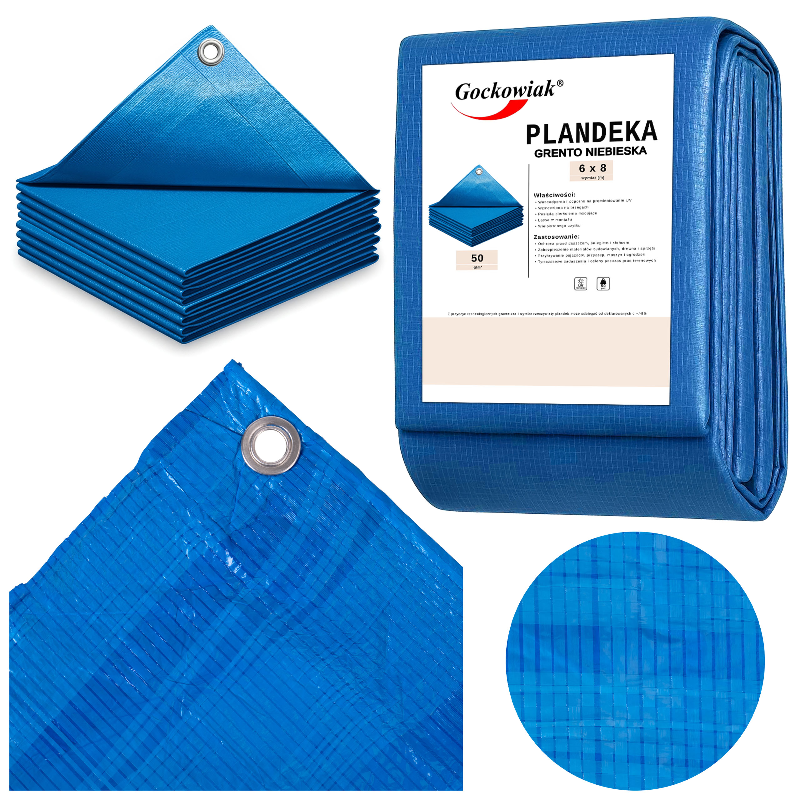 Plandeka 6x8m niebieska GRENTO 50GSM