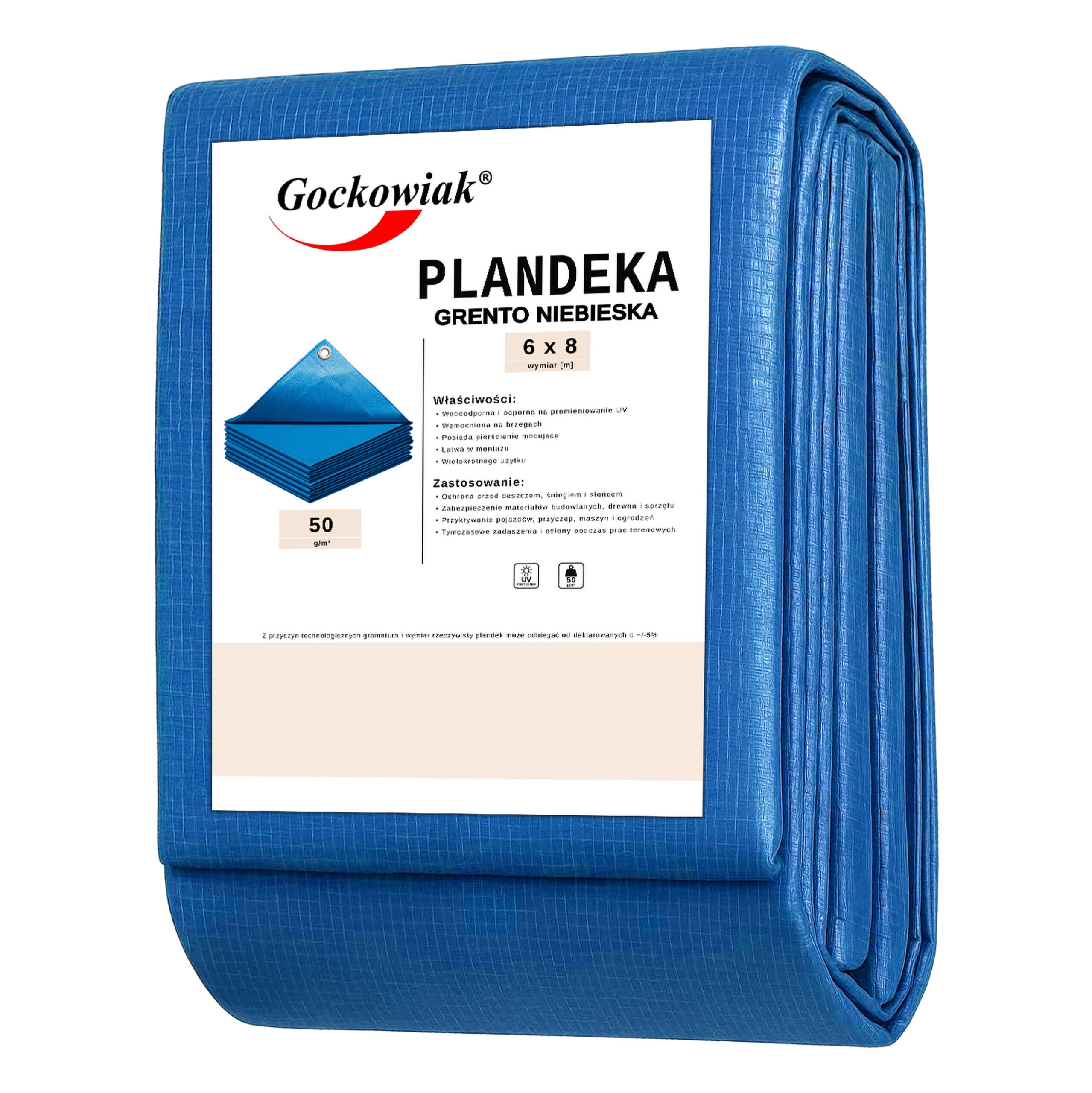 Plandeka 6x8m niebieska GRENTO 50GSM - obrazek 4